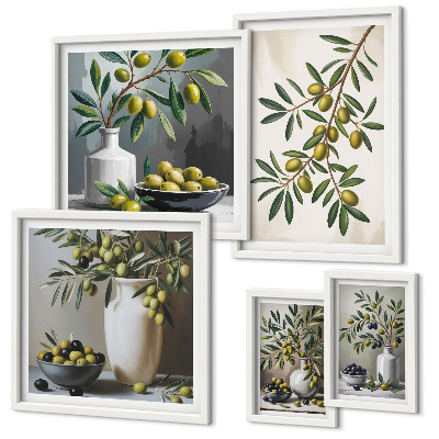 Decorațiune de perete set tablouri Accente de măsliniu într-un interior rustic