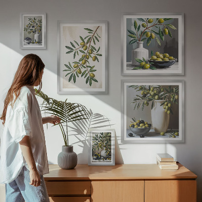 Decorațiune de perete set tablouri Accente de măsliniu într-un interior rustic