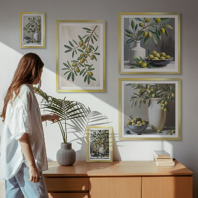 Decorațiune de perete set tablouri Accente de măsliniu într-un interior rustic
