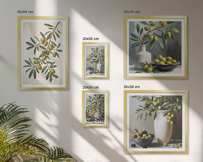 Decorațiune de perete set tablouri Accente de măsliniu într-un interior rustic