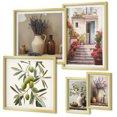 Polyptic înrămat Interioare elegante, flori, fructe