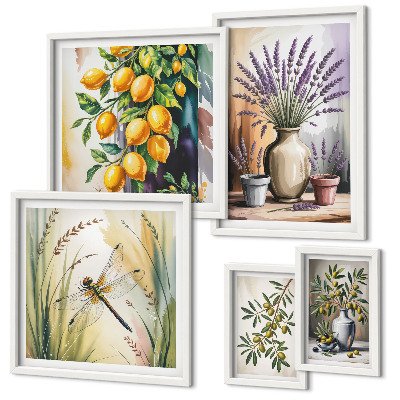 Decorațiune de perete set tablouri Măsline cu lămâie florale rustice