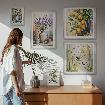 Decorațiune de perete set tablouri Măsline cu lămâie florale rustice