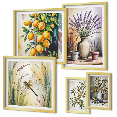 Decorațiune de perete set tablouri Măsline cu lămâie florale rustice