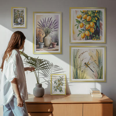 Decorațiune de perete set tablouri Măsline cu lămâie florale rustice