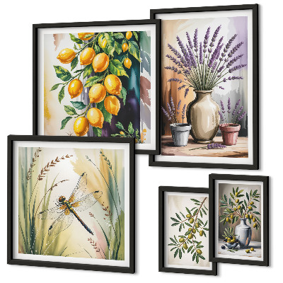 Decorațiune de perete set tablouri Măsline cu lămâie florale rustice