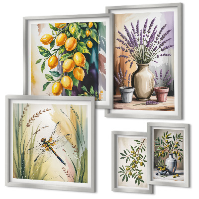 Decorațiune de perete set tablouri Măsline cu lămâie florale rustice
