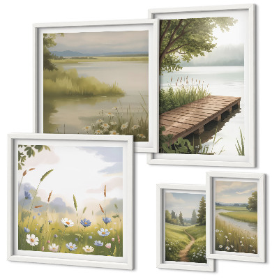 Decorațiune de perete set tablouri Peisaje liniștite cu un pod de pajiște