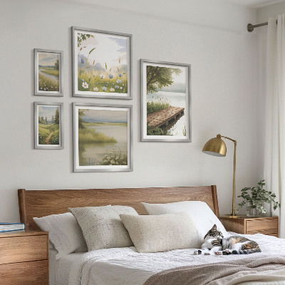 Decorațiune de perete set tablouri Peisaje liniștite cu un pod de pajiște