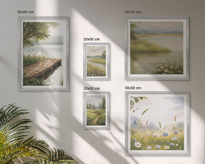 Decorațiune de perete set tablouri Peisaje liniștite cu un pod de pajiște
