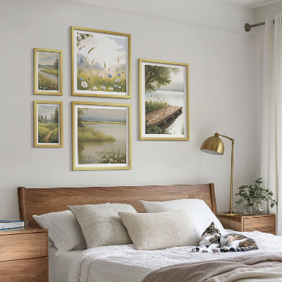 Decorațiune de perete set tablouri Peisaje liniștite cu un pod de pajiște