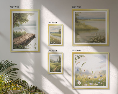 Decorațiune de perete set tablouri Peisaje liniștite cu un pod de pajiște