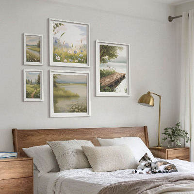 Decorațiune de perete set tablouri Peisaje liniștite cu un pod de pajiște