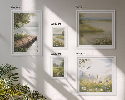 Decorațiune de perete set tablouri Peisaje liniștite cu un pod de pajiște