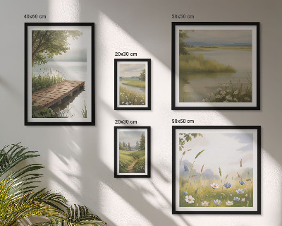 Decorațiune de perete set tablouri Peisaje liniștite cu un pod de pajiște