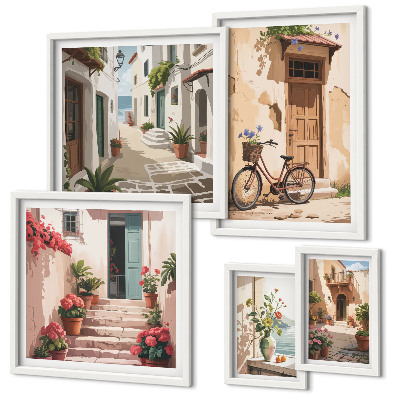 Decorațiune de perete set tablouri Străzi fermecătoare cu bicicleta