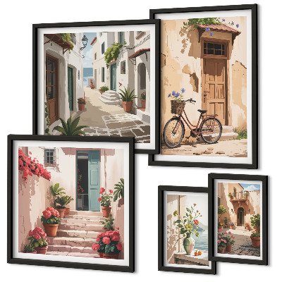 Decorațiune de perete set tablouri Străzi fermecătoare cu bicicleta