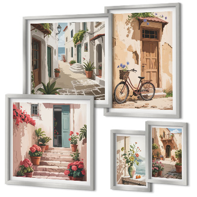 Decorațiune de perete set tablouri Străzi fermecătoare cu bicicleta