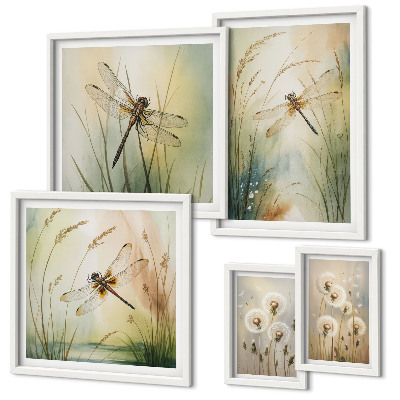 Decorațiune de perete set tablouri Motive naturale boho cu libelule
