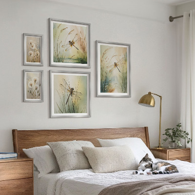 Decorațiune de perete set tablouri Motive naturale boho cu libelule