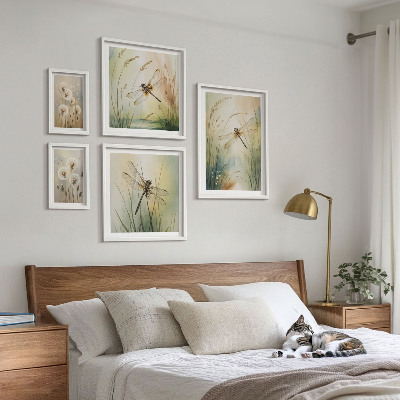 Decorațiune de perete set tablouri Motive naturale boho cu libelule