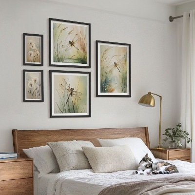 Decorațiune de perete set tablouri Motive naturale boho cu libelule