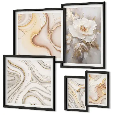 Tablou poliptic înrămat cu motive florale și eleganță abstractă