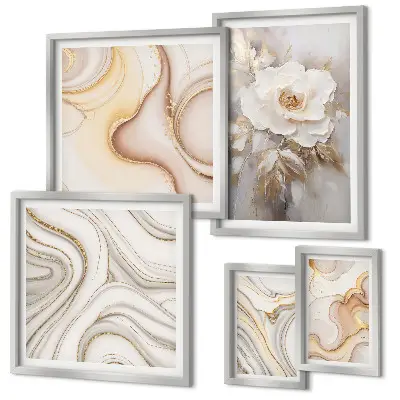 Tablou poliptic înrămat cu motive florale și eleganță abstractă