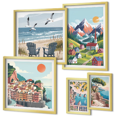 Polyptic înrămat Peisaje retro montane și marine