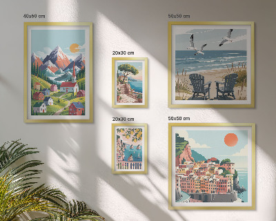 Polyptic înrămat Peisaje retro montane și marine