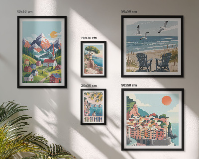 Polyptic înrămat Peisaje retro montane și marine
