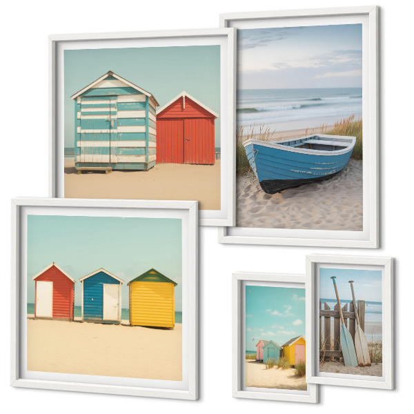 Decorațiune de perete set tablouri Vederi la mare, case, bărci