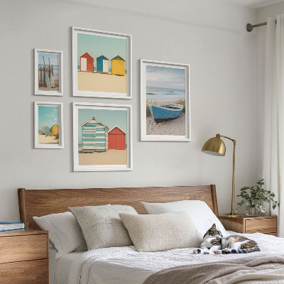 Decorațiune de perete set tablouri Vederi la mare, case, bărci