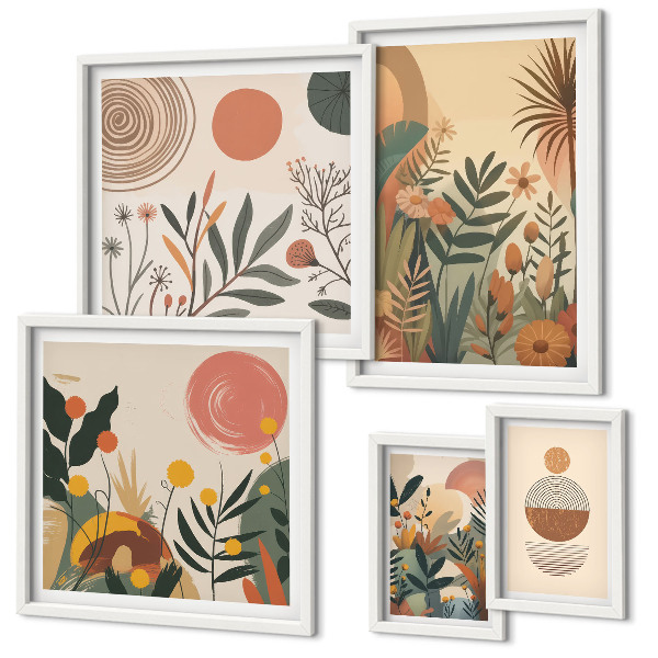 Polyptic înrămat Motive vegetale boho abstracte