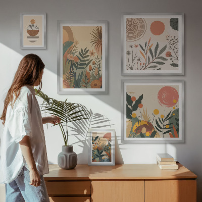 Polyptic înrămat Motive vegetale boho abstracte