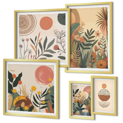 Polyptic înrămat Motive vegetale boho abstracte