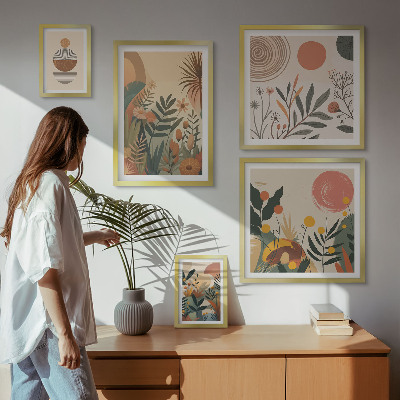 Polyptic înrămat Motive vegetale boho abstracte