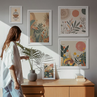 Polyptic înrămat Motive vegetale boho abstracte