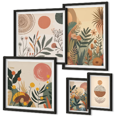 Polyptic înrămat Motive vegetale boho abstracte