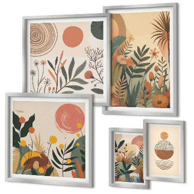 Polyptic înrămat Motive vegetale boho abstracte