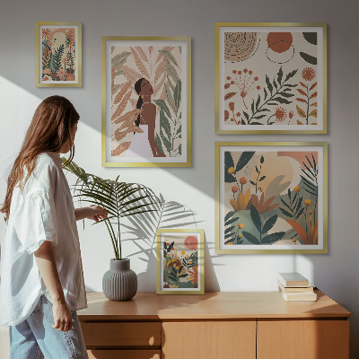 Decorațiune de perete set tablouri Stil boho cu o figură vegetală