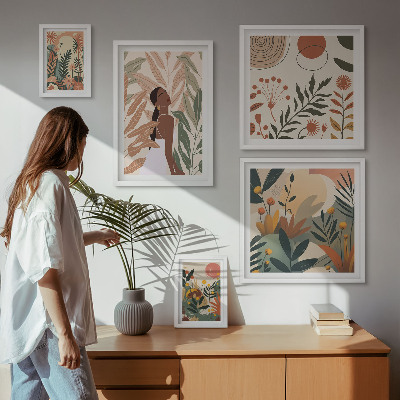 Decorațiune de perete set tablouri Stil boho cu o figură vegetală