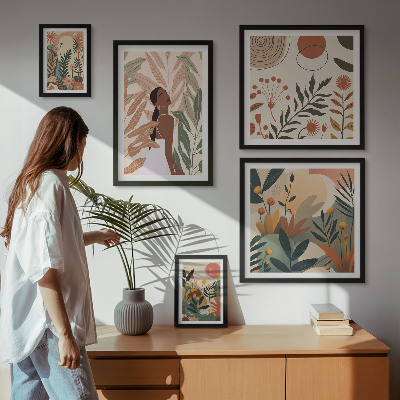 Decorațiune de perete set tablouri Stil boho cu o figură vegetală