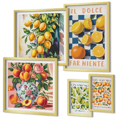 Set tablouri decorative de perete cu citrice în stil retro pentru bucătărie