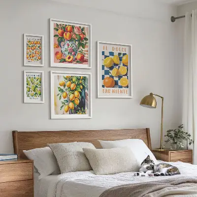 Set tablouri decorative de perete cu citrice în stil retro pentru bucătărie