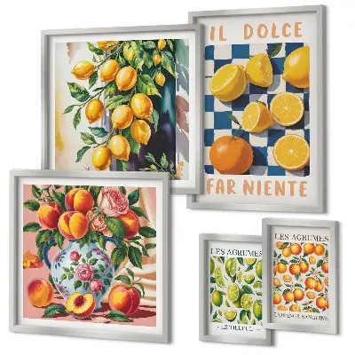 Set tablouri decorative de perete cu citrice în stil retro pentru bucătărie