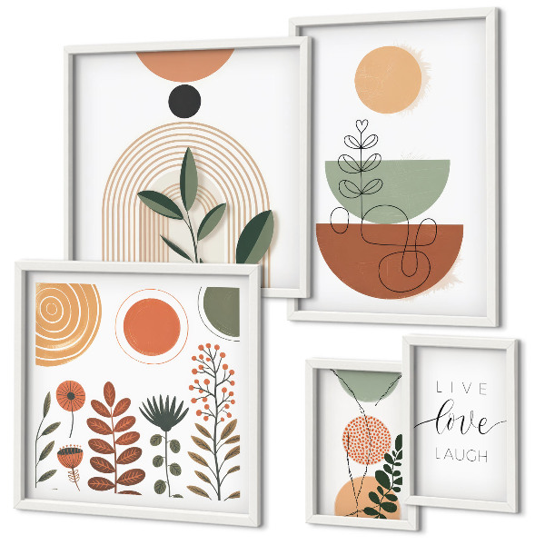 Polyptic înrămat Grafică elegantă cu plante și geometrie