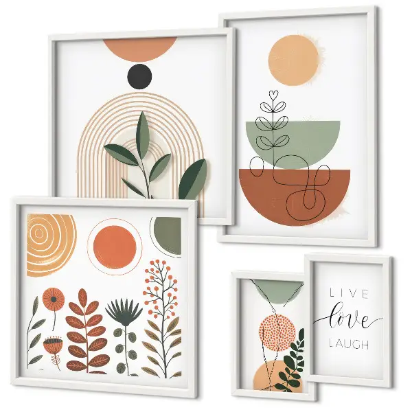 Grafică cu plante și forme geometrice set de tablouri poliptice înrămate