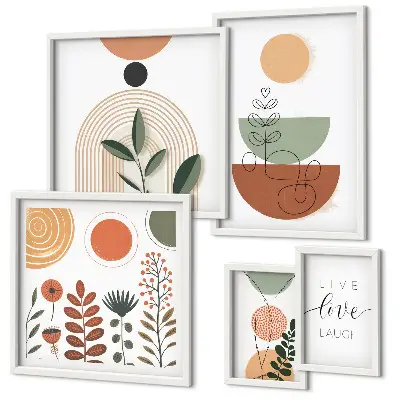 Grafică cu plante și forme geometrice set de tablouri poliptice înrămate