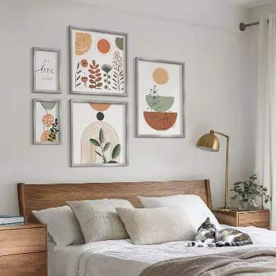Grafică cu plante și forme geometrice set de tablouri poliptice înrămate